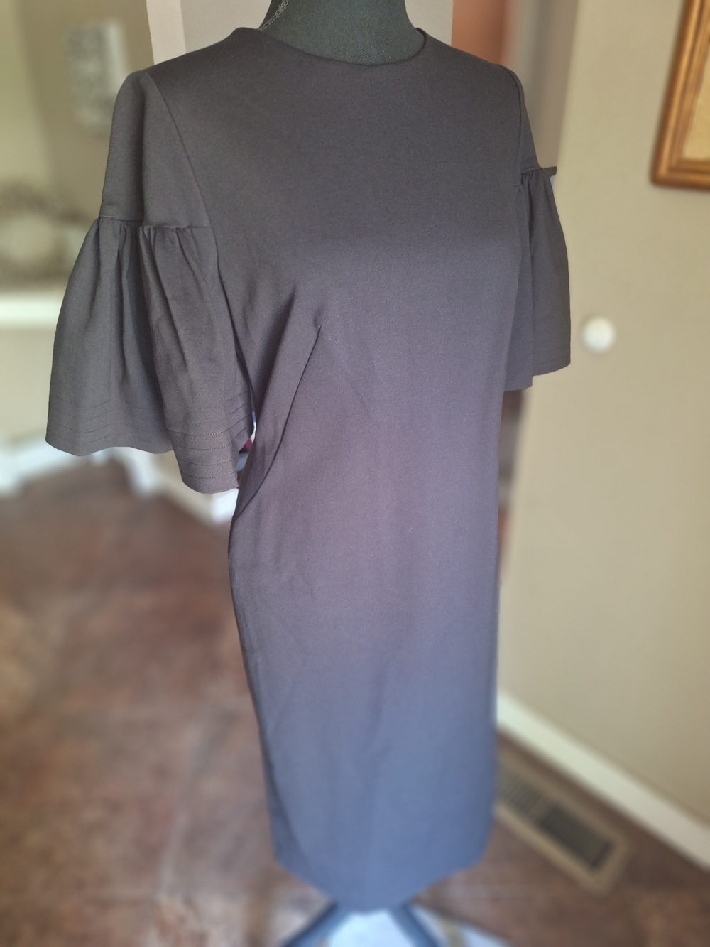 NEW Kate Spade Black Midi Dress Flounce Sleeve Tailored Silhouette Sz S